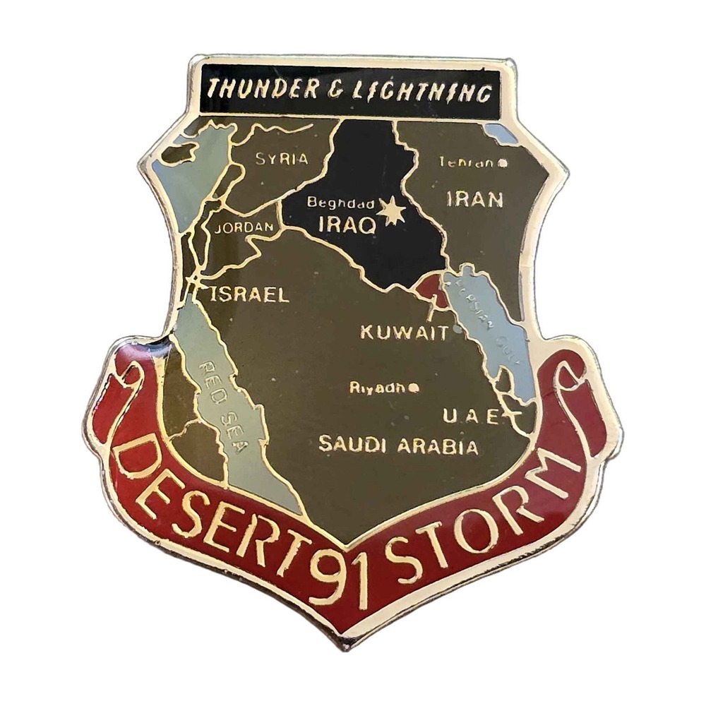 Operation Desert Storm 91 Middle East Map Thunder And Lightning Lapel Pin K17